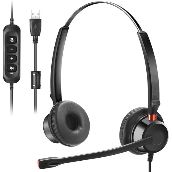 USB Headsets with Microphone Noise Cancelling Stereo Headsets for Call Center Office, Conference Call, Skype Chat, Call Center Headset for Laptop Computer