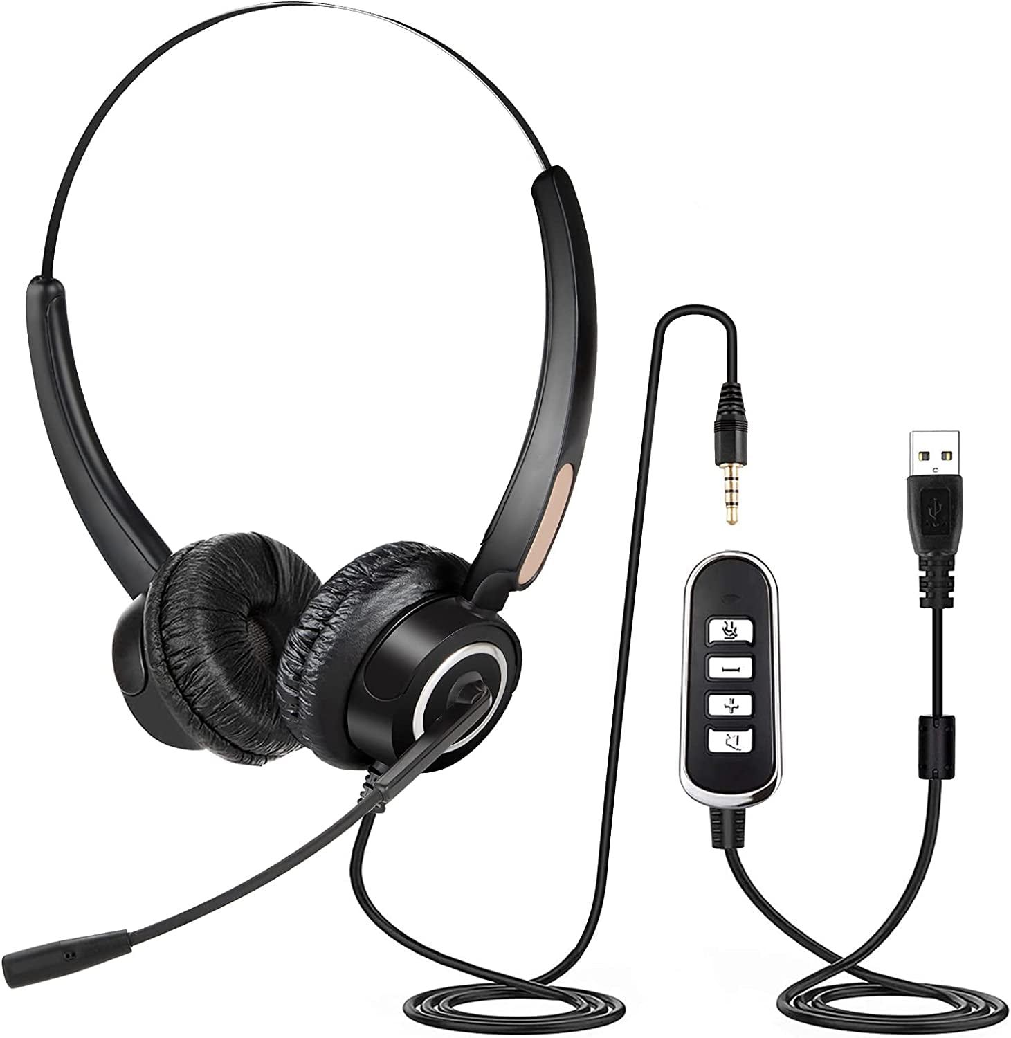 USB Headsets with Microphone for PC, 3.5mm/USB Wired Headphones, PC Headset with Mute for Zoom