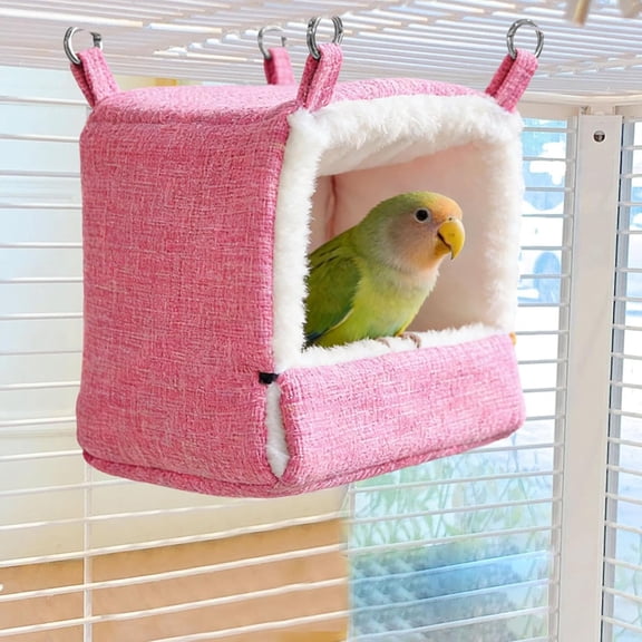 USB Heated Bird House for Conures, Fleece Warming Nest with Temperature Regulator, Hanging Winter Cage Accessory for Small Parrots and Cockatiels