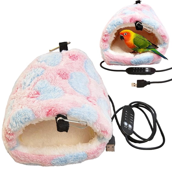 USB Heated Birdhouse Cotton Flannel Lined Bird Warmer For Cages And Branches With Adjustable Temperature