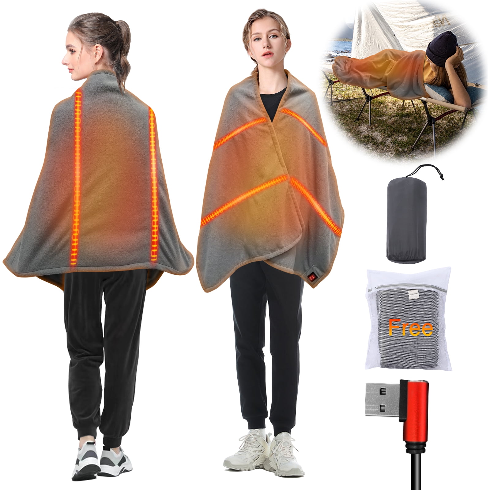 PUIYRBS Portable Heated Blanket for Outdoors Heated Blanket Soft 5V Safety  Electric Usb Blanket Machine Washable for Home Travel Office  (75X120Cm/29.5X47.2Inch) with 120Cm Extension Line 