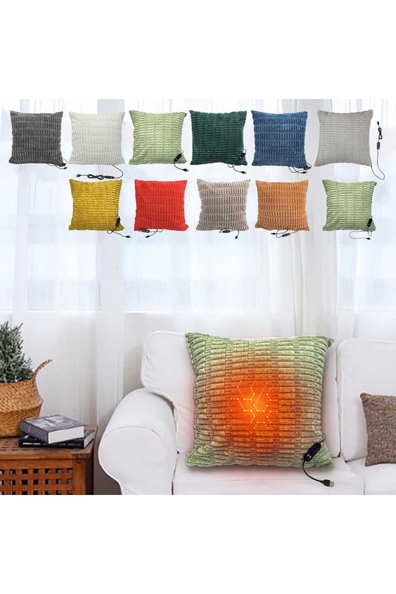 USB Heated Body Pillow Case - Heating Lumbar Pillow Cover for Back Pain Relief Super Soft Cotton Warmer Heating Pillow for Cramp Abdomen Neck Back and Leg A 17.7"*17.7"