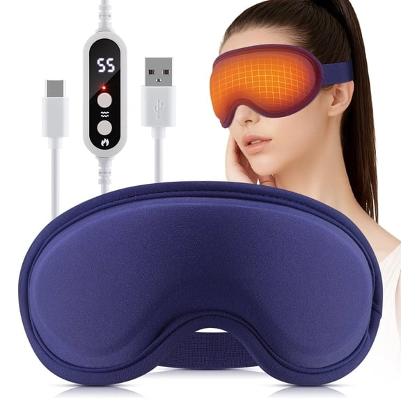 USB Heated Eye Mask, Eye Mask Hot Compress, Sleep Eye Mask with Heated Massage for Dry Eyes, 5 Heating, 6 Vibration, 15min Auto Off, LED Display Controller for Reliev Eye Fatigue