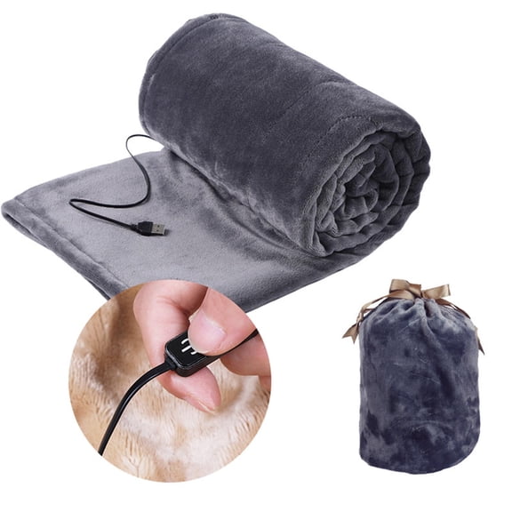 USB Heated Flannel Blanket – 160x85cm Low Voltage Electric Throw with 3 Temperature Settings, Soft Washable Heating Mattress Pad for Sofa, Office, Camping, Travel & Emergency Use