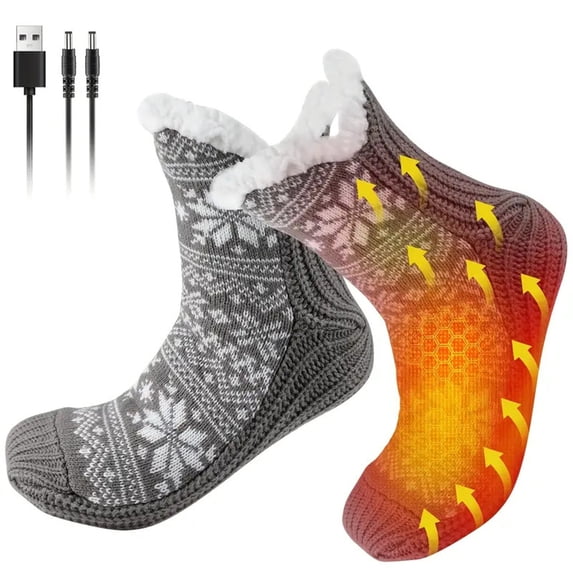 USB Heated Socks 11.4 Inch Electric Foot Warmer, Thermal Winter Floor Socks with Anti- Sole for Men Women, Indoor Home Office & Cozy Holiday Gift Wear - B