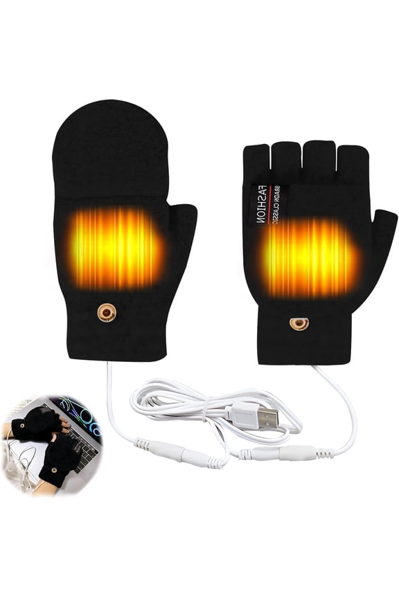 USB Heated Gloves for Men and Women - Double-Sided Heating, Touchscreen Friendly, Half-Finger Design for Typing and Gaming - Perfect Winter Mittens for Indoor and Outdoor Activities