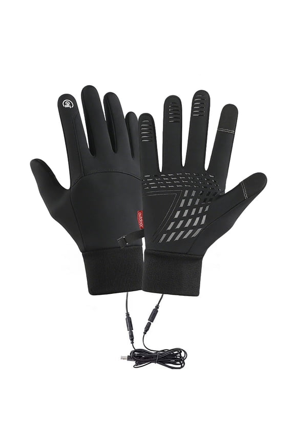 USB Heated Gloves for Men and Women, Windproof Waterproof Winter Gloves with Thermal Fleece Lining, Rechargeable Heated Hand Warmers for Hiking Cycling Driving Black