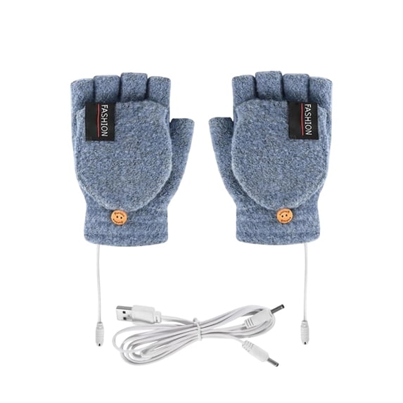 USB Heated Gloves Plush Fingerless Gloves for Women Men Rechargeable Electric Touchscreen Gloves Heating Mittens for Winter Cold Weather Outdoor Working Hiking Cycling, 1Pc(Blue,7.8x4.3")
