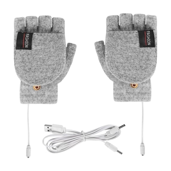 USB Heated Gloves Plush Fingerless Gloves for Women Men Rechargeable Electric Touchscreen Gloves Heating Mittens for Winter Cold Weather Outdoor Working Hiking Cycling, 1Pc(Grey,7.8x4.3")