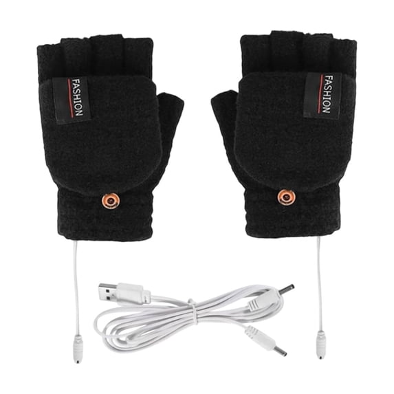 USB Heated Gloves Plush Fingerless Gloves for Women Men Rechargeable Electric Touchscreen Gloves Heating Mittens for Winter Cold Weather Outdoor Working Hiking Cycling, 1Pc(Black1,7.8x4.3")