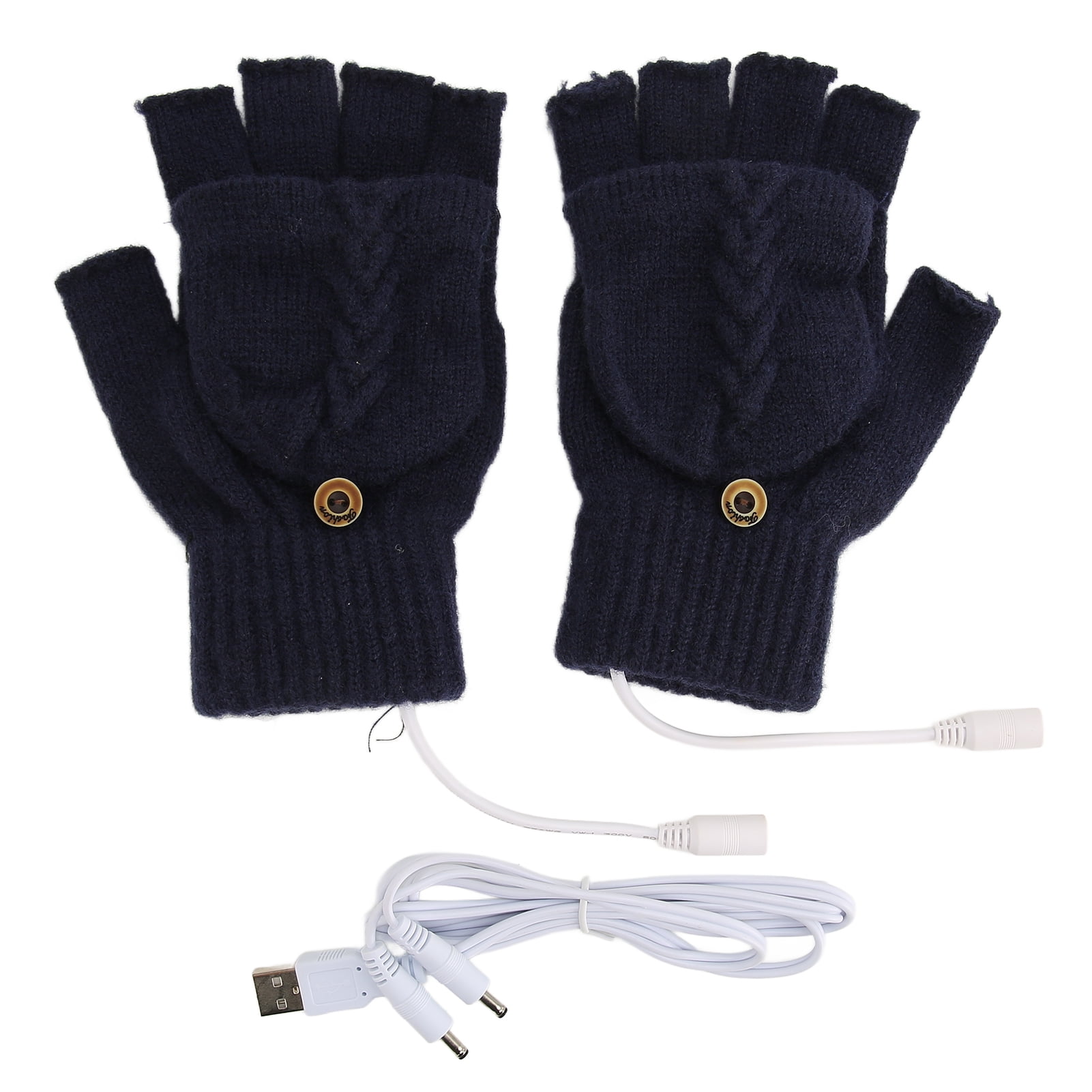 USB Heated Gloves, Winter Warmer Flip Half Fingerless Knitted Hand ...