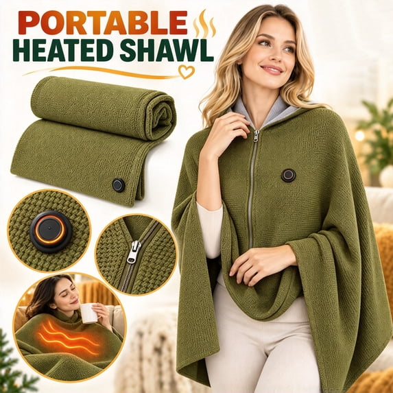 USB Heated Hoodie Blanket, Wearable Electric Heating Wrap with Attached Hood, Portable Fast Heating 15 Seconds Plush Throw for Office Home, Machine Washable USB Blanket Green