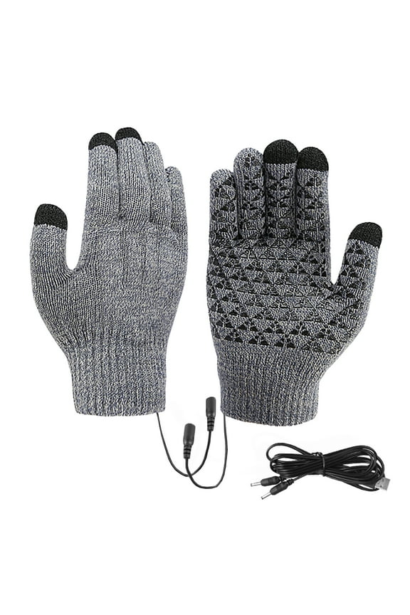 USB Heated Knitted Gloves - Full Finger Anti-Slip Touchscreen Gloves, Thickened Warm for Students/Office/Writing/Gaming