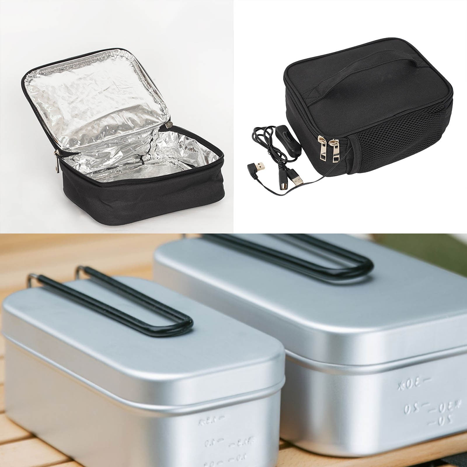 USB Heated Lunch Box Bag Outdoor Bento Insulation Bag Easy To Carry And Easy To Clean