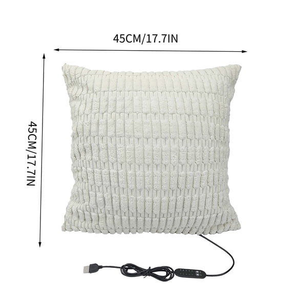 USB Heated Pillow Cover, Electrics Heating Cushion, Pillowcase with Adjustable Heat Settings, Auto Timer Function, Soft Cover for Home Office Car Travel (17.7x17.7 Inch)