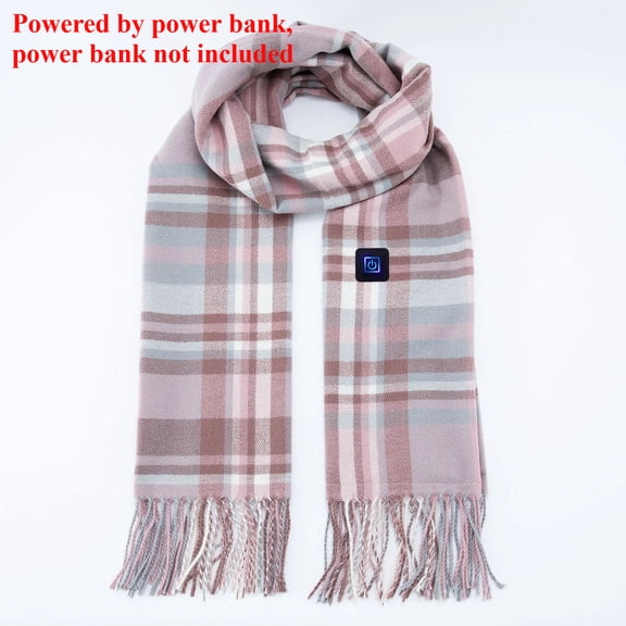 USB Heated Plaid Scarf, 3 Heat Levels Winter Neck Warmer Powered by Power Bank, Power Bank Not Included, Pink & Coffee 2 Colors