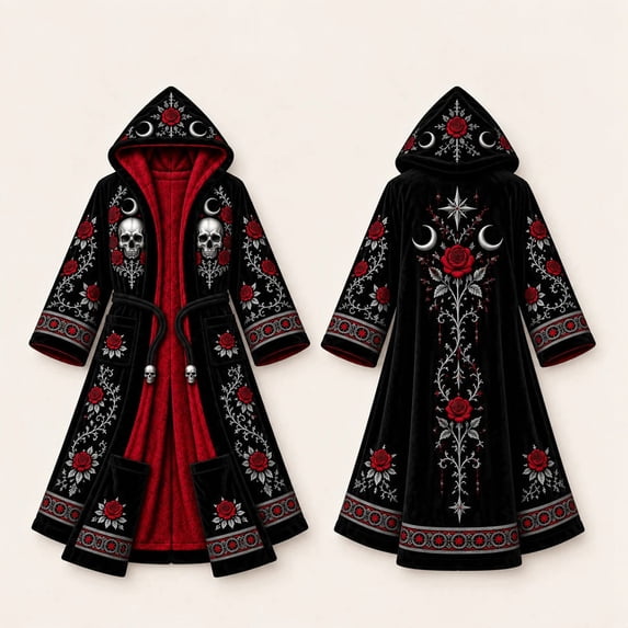 Gothic Roses To Color USB Heated Plush Velvet Thermal Robe Loungewear, Gothic Blue Rose ...