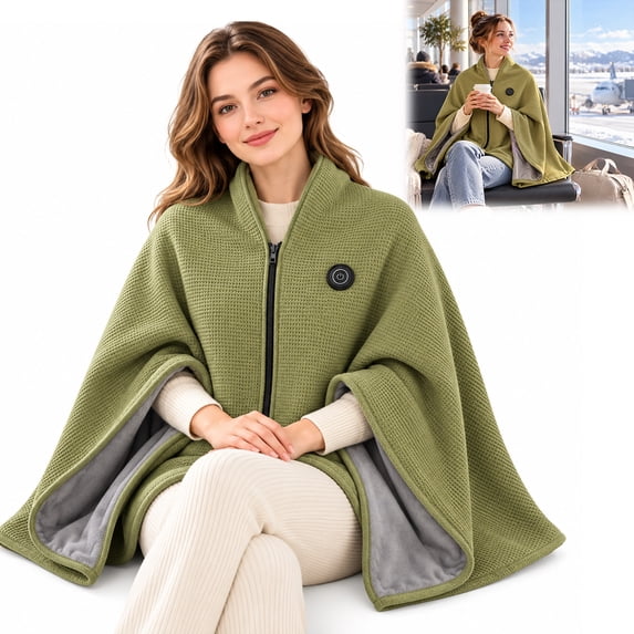 USB Heated Shawl for Women, Cordless Wearable Blanket Wrap with 3 ...