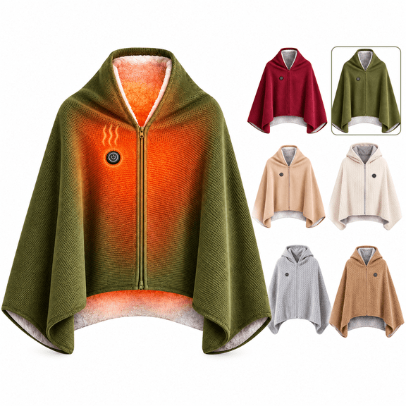 USB Heated Shawl Wrap for Women, Wearable Heated Blanket with 3 Heat Settings, Soft Double Sided Zip Front Warming Cape, Portable Electric Throw for Home Office
