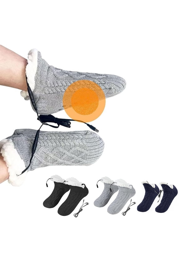 USB Heated Slipper Socks 1PC,Foot Warmer Cozy Indoor Thermal Slippers For Relaxing & Soothing Tired Feet - Perfect Holiday Gifts For Men & Women(Black)
