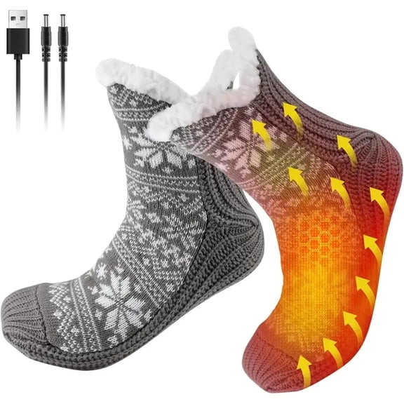 USB Heated Slipper Socks Electric Heating Warm Anti-Slip Socks Portable for Winter Indoor Travel for Women Men