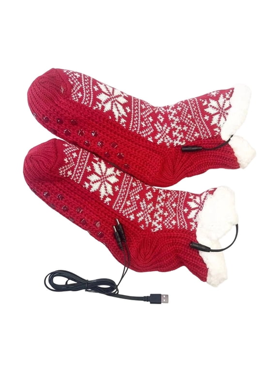 USB Heated Slipper Socks, Winter Thermal Foot Warmers, Soft Knit Bootie Style with Fuzzy Fleece Lining for Indoor Lounging Bedroom Home Office, Cozy Plug In Footwear with Grippy Bottom