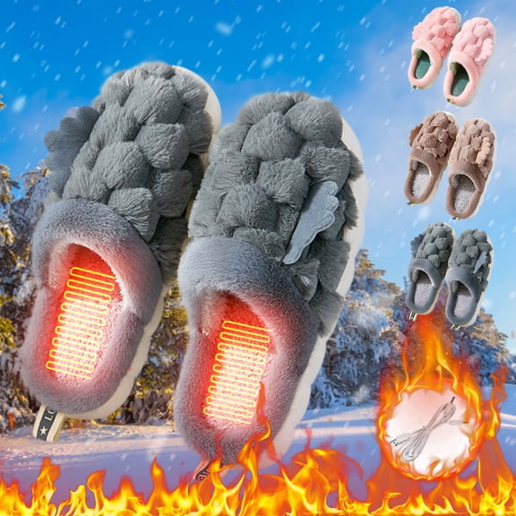 USB Heated Slippers, Heated Feet Warmer, Winter Office Heating Shoes, Warm Indoor Comfy Slippers, Quicks Heating, Convenient to Use, Comfortable and Warm(Gray)