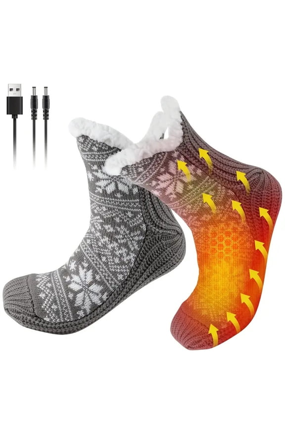 USB Heated Socks for Men and Women, Electric Foot Warmers with Anti-Slip Sole for Indoor Home & Office Use, Winter Heating Socks for Cold Feet, Plantar Fasciitis Relief