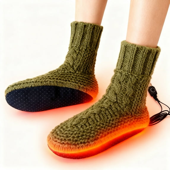 USB Heated Socks for Men and Women, Rechargeable Electric Foot Warmers Slippers with Heating Pad, 5V Thermal Booties for Indoor Use, Cozy Winter Gifts for Her/Him, Christmas Stocking Stuffers