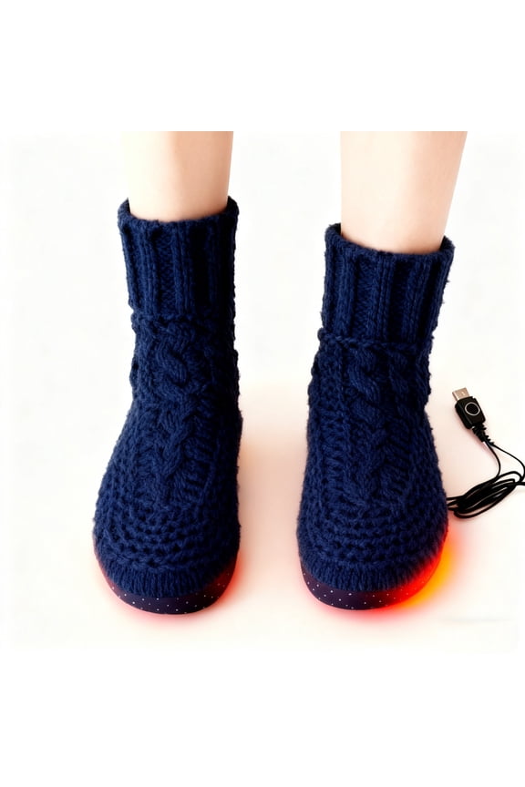 USB Heated Socks Slippers For Indoor Use Foot Warmers Winter Fleece Heating Pad Knitted Socks Thermal Heat Feet Warmer Boots Rechargeable