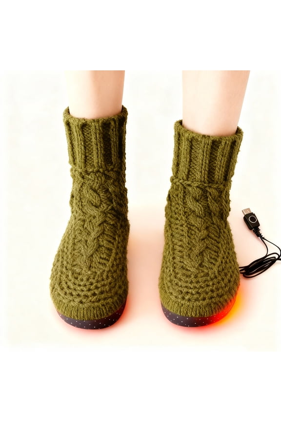 USB Heated Socks Slippers For Indoor Use Foot Warmers Winter Fleece Heating Pad Knitted Socks Thermal Heat Feet Warmer Boots Rechargeable