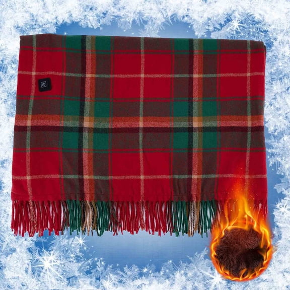 USB Heated Throw Blanket - Pink Plaid Wearable Wrap with 3 Heating Zones, Machine Washable for Office/Travel, Universal USB Powered (78x26 Inch)