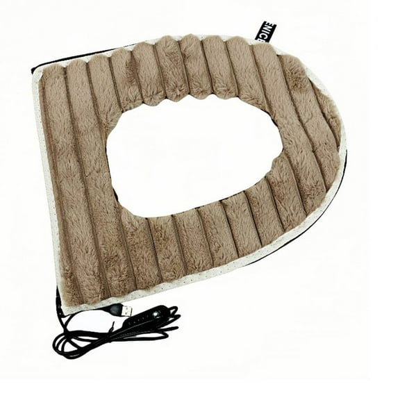 USB Heated Toilet Seat Cover - Plush Faux Fleece Winter Warmer w/ 5 Temperature Settings - Zippered Washable Commode Cushion for Household Bathroom