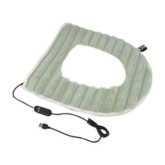 USB Winter Thermo-regulating Heated Plushs Toilet Seat, Household Washable Toilet Seat Cover, Speed Heat Thermostat Plushs Cushion(Green)