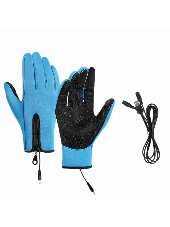 USB Heated Touch Screen Gloves for Men Women, Rechargeable Electric Thermal Ski Gloves, Waterproof Non-Slip Winter Snow Gloves, Windproof Fleece Lined Warm Mittens Hand Covers for Outdoor Riding,Blue