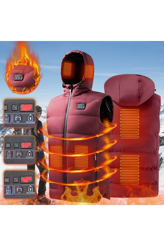 USB Heated Vest for Men and Women, 6-Zone Carbon Fiber Infrared Warming Jacket with 3 Temperature Settings for Outdoor Activities(Red-S)