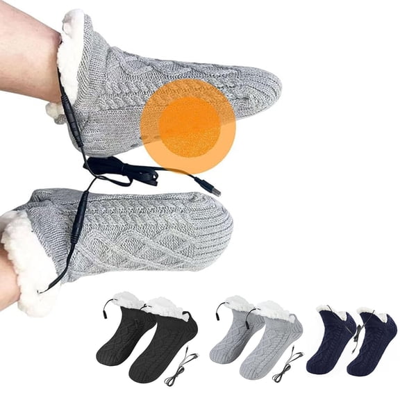 USB Heated lipper ocks for Men & Women - Fast Heating Indoor Foot Warmer with oft ole, Cozy Warm ocks for Cold Days Home Office Winter Comfort, A Pair, Gray