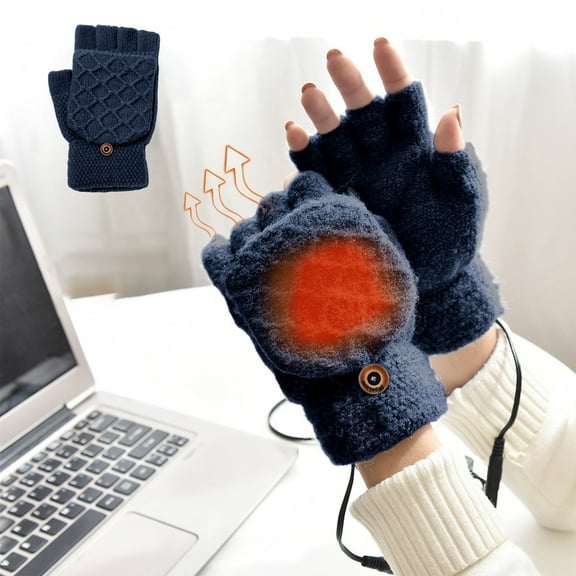 USB Heating Gloves, Dark Blue, Removable Washable, 3 Temperature Settings, Adjustable Hand Warmer, Computer Power Bank Charging, Winter Outdoor Indoor Warmth, Versatile Gloves