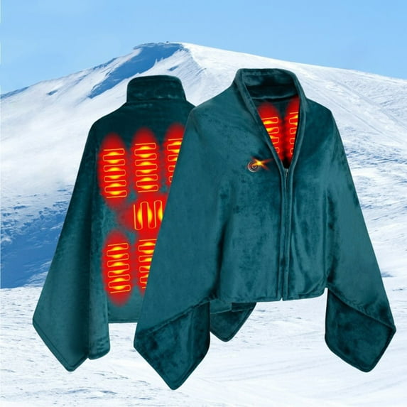 USB Heating Poncho 2-in-1 Wearable Electric Blanket 9 Heating Zones Full Body Warmer Washable Cold Weather Heater Outdoor Indoor Heating Garment Comfortable