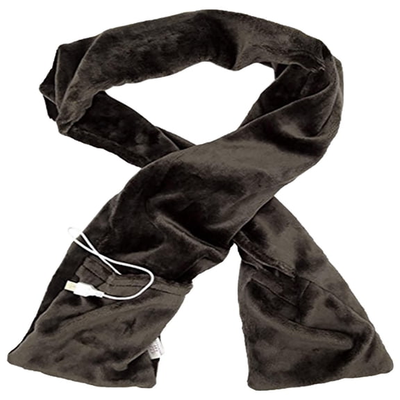 USB Heating Scarf - Unisex Carbon Fiber Heated Shawl with Pockets,Super Soft Fleece,Rechargeable Power Pack,Machine Washable,Fashionable Winter Warmth(Brown)