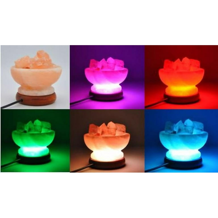USB Himalayan Salt Bowl with Salt Chunks Lamp USB Salt Lamp Color Changing Lamp LED Lamp Wood Base Handmade No Installation Required 1 2 lb