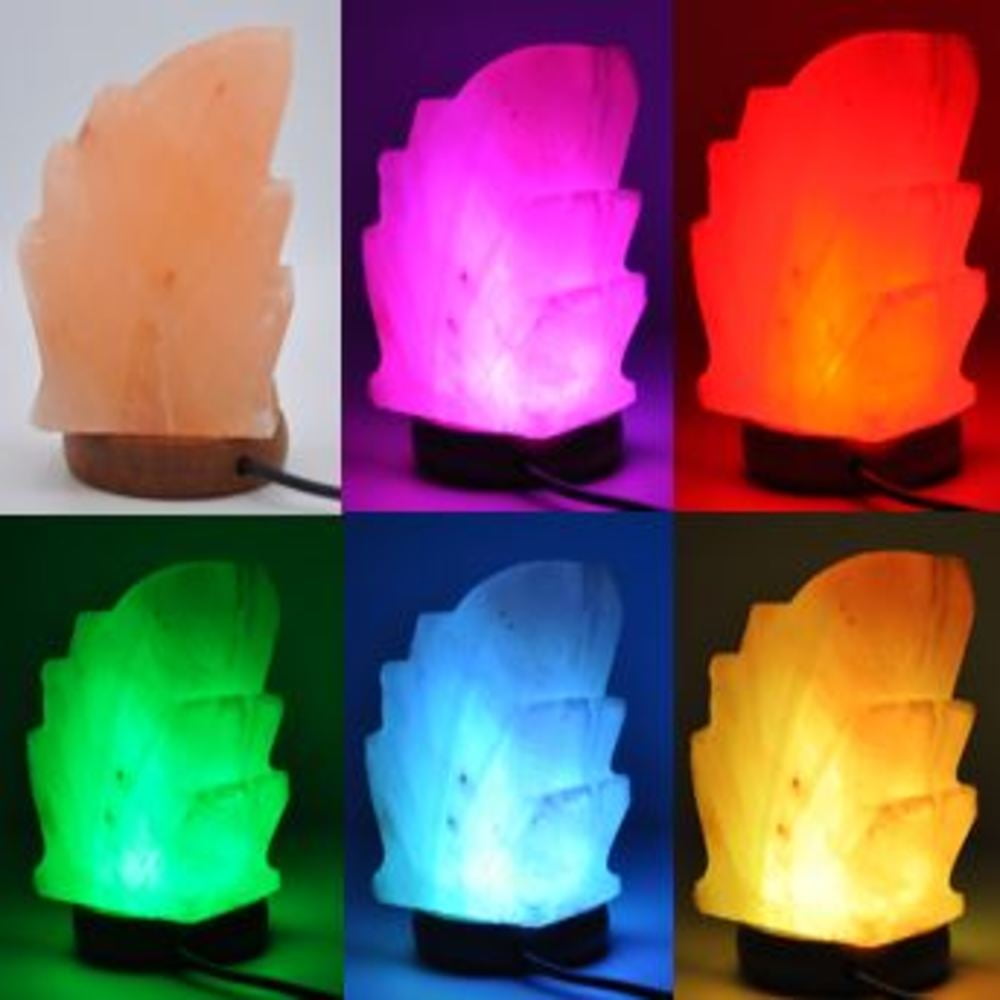 USB Himalayan Salt Leaf Shape Lamp, USB Salt Lamp, Color Changing Lamp, LED  Lamp, Wood Base, Handmade, No Installation Required, 1 - 2 lbs