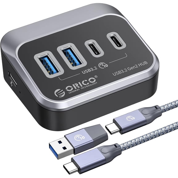USB Hub 10Gbps with 2 USB A Ports+2 USB C Ports, USB 3.2 Gen 2 Hub with 1.64Ft USB-C Cable and USB-A Adapter USB Splitter for iMac, MacBooks, Mac mini