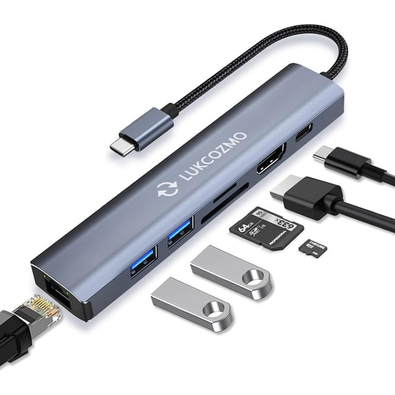 USB Hub 3.0, 7 in 1 with 1000M Ethernet, 4K HDMI, 2 USB3.0, 100W PD, SD/TF Card Reader Docking Station Compatible Your Cell Phone MacBook/Dell/HP/Surface/Lenovo/Steam Deck