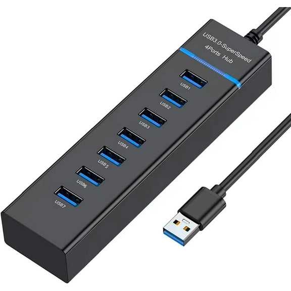 USB Hub 3.0, 7-Port USB Data Hub Splitter for Laptop, PC, MacBook, Mac Pro, Mac Mini, iMac, Surface Pro and More USB Devices