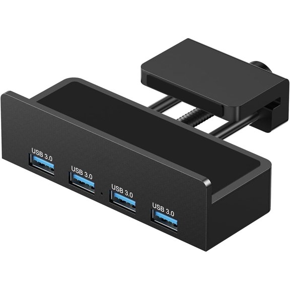 USB Hub 3.0, Clamp USB Hub with Extra Power Port, 4-Port USB 3.0 Extender Hub with 4.92ft for Monitors, Desks, PC, Laptop, XPS, USB-Flash Drives, etc.