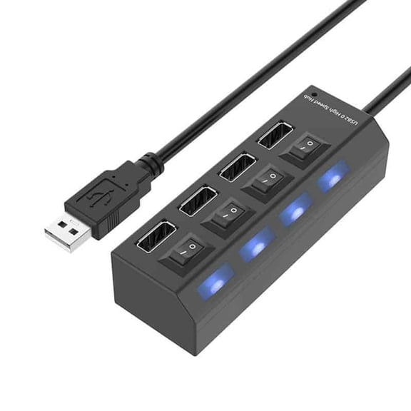 USB Hub 4 Ports With Individual On/Off Switches in Black