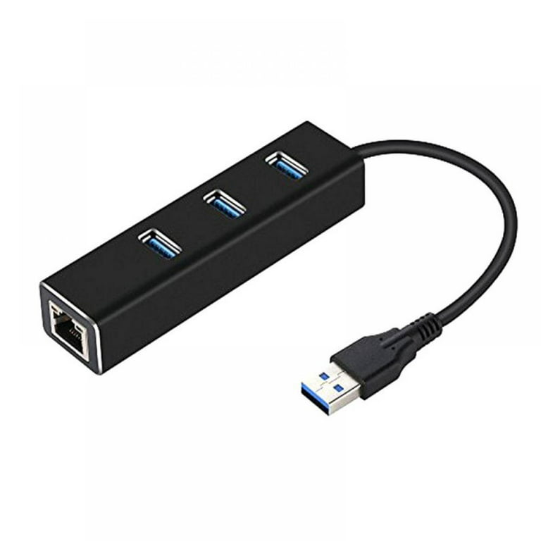 USB Hub with Ethernet, 3 port USB 3.0 Bus Powered Hub with Gigabit Ethernet  Compatible with Windows, MacBook, Linux, Chrome OS, Includes USB C and USB  3.0 Cables 