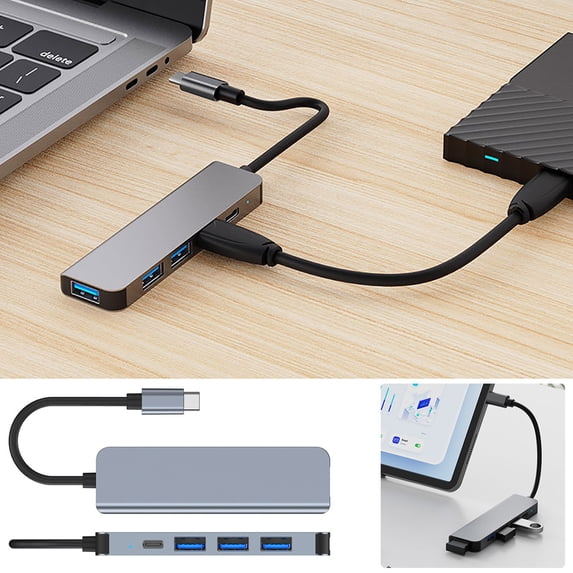 USB Hub - Type C Adapters with 100W Charging, 3 USB 3.0 Ports, 5Gbps Data Transfer, for Laptop, Tablet, Phone Accessories