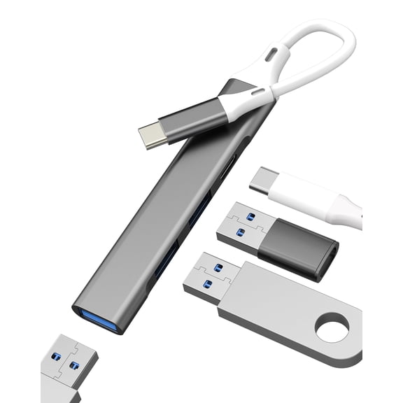 USB Hub Type C Port Adapter (4in1) for Apple Macbook for iPhone 16 15 Charging Cable Multiport Laptop 3.0 Dongle for iPad Air Mini Thunderbolt Splitter Docking Station Computer Power Converter OTG 7